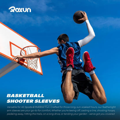 ROXUN 2 Pairs Arm Sleeves, Cooling UV Sun Protection Sports Compression for Men/Women Black+Pink