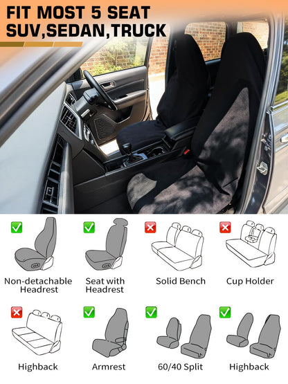 TESFEEL Car Seat Cover Towel GRS Certified Recycled, Waterproof & Washable, Non-Slip Universal Fit for Cars SUVs Trucks, Sweat Protection for Gym, Kids, Pets & Travel (Black, 2 Pack)