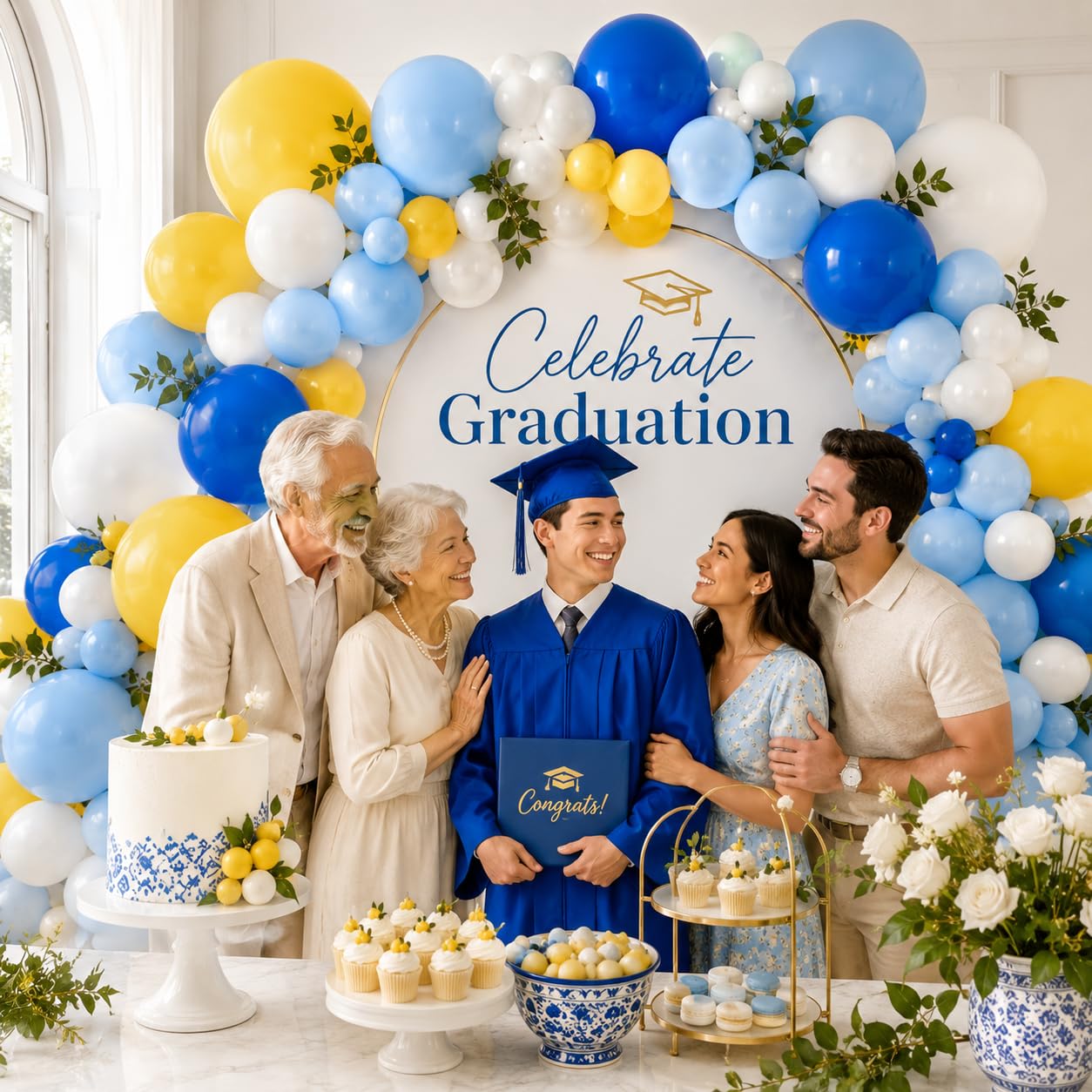Blue White Yellow Balloon Arch Kit, Graduation Yellow Royal Blue Latex Party Balloons for Lemon Amalfi Coast Baby Shower Anniversary Birthday Wedding Graduation Party Decorations