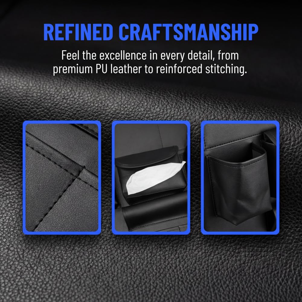 SANMITTI 2 Pack PU Leather Premium Car SeatBack Organizer Travel Accessories Kick mats Back seat Protector and Cup Holder Holder Universal Use Seat Covers (23×17 in)