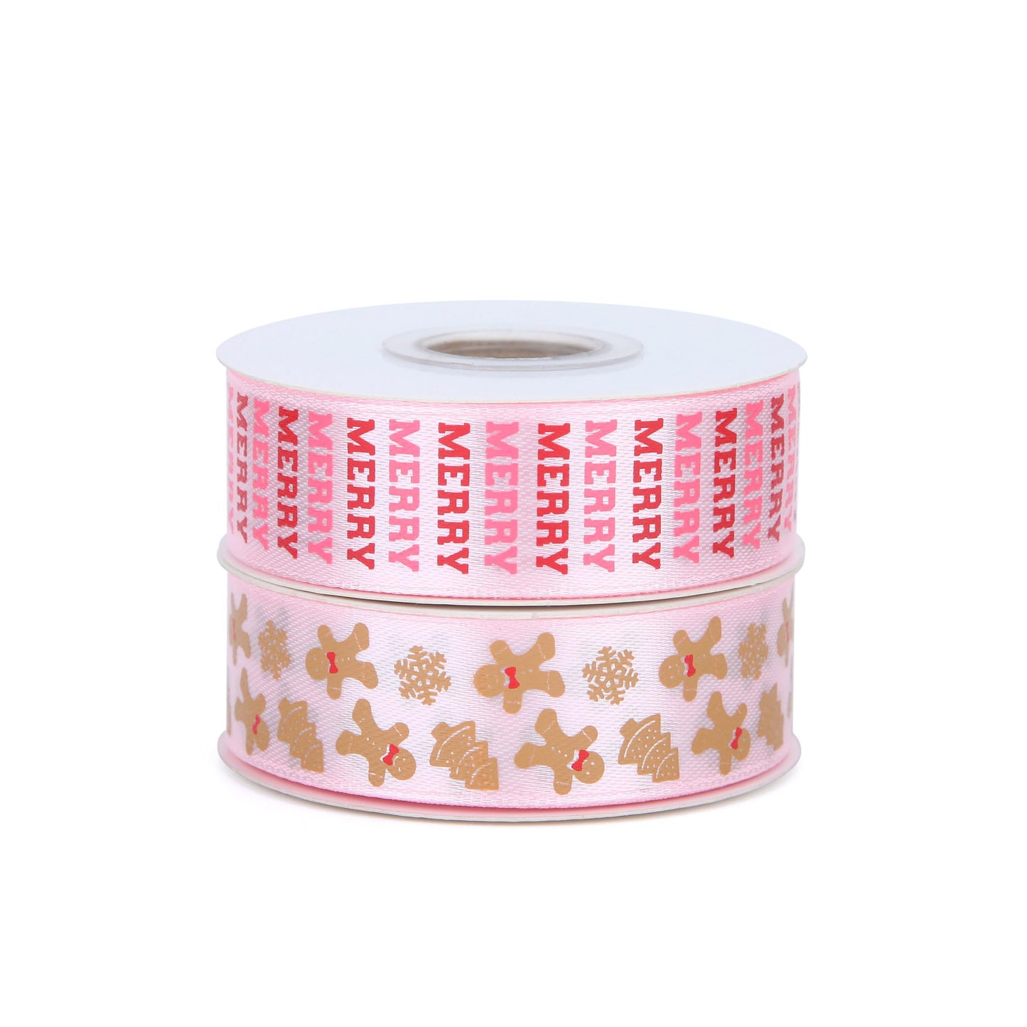 Meseey Gingerbread Ribbon 7/8 Inch 20 Yards Pink Merry Christmas Candy Cane Craft Ribbon for Gift Wrapping Wreath Bow DIY Crafts Supplies