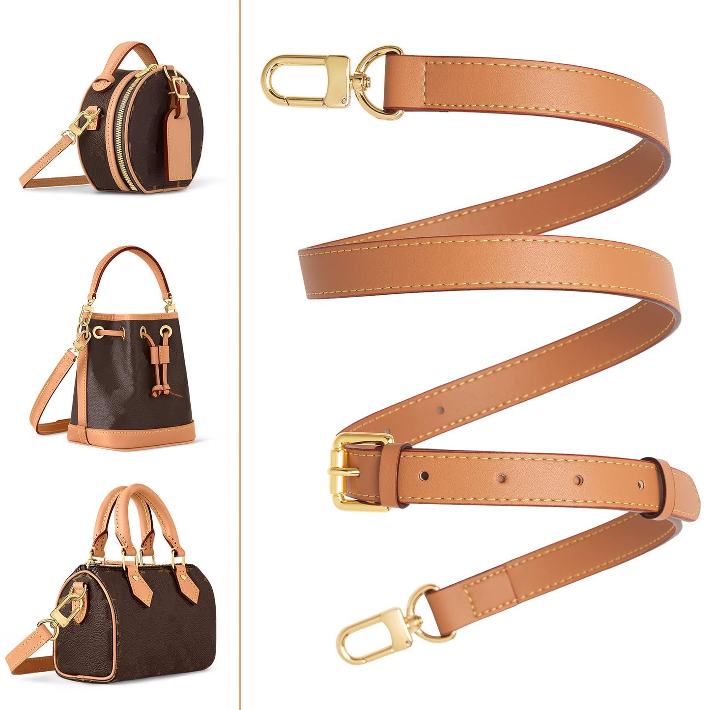 YAZHIMI Vachetta Leather purse strap Genuine Leather Adjustable Replacement Strap for Shoulder Bag Handbag Purse (Honey Pink-leather purse strap)