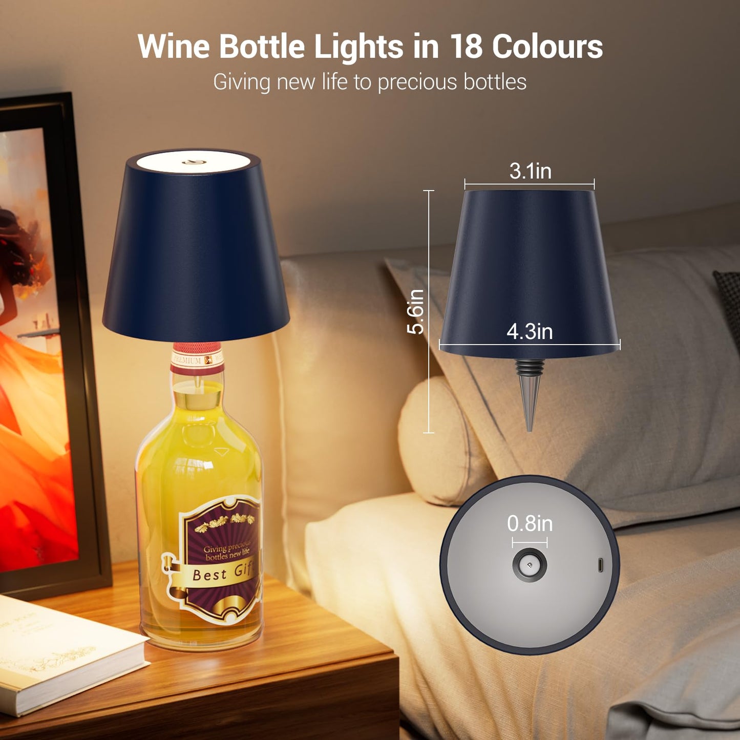 nulmvic Wireless Lamp, Wine Bottle Lights With 3 Color Temperature, Rechargeable Stepless Dimming LED Lights for Liquor Bottles, Bedroom, Restaurant, Bar - Red