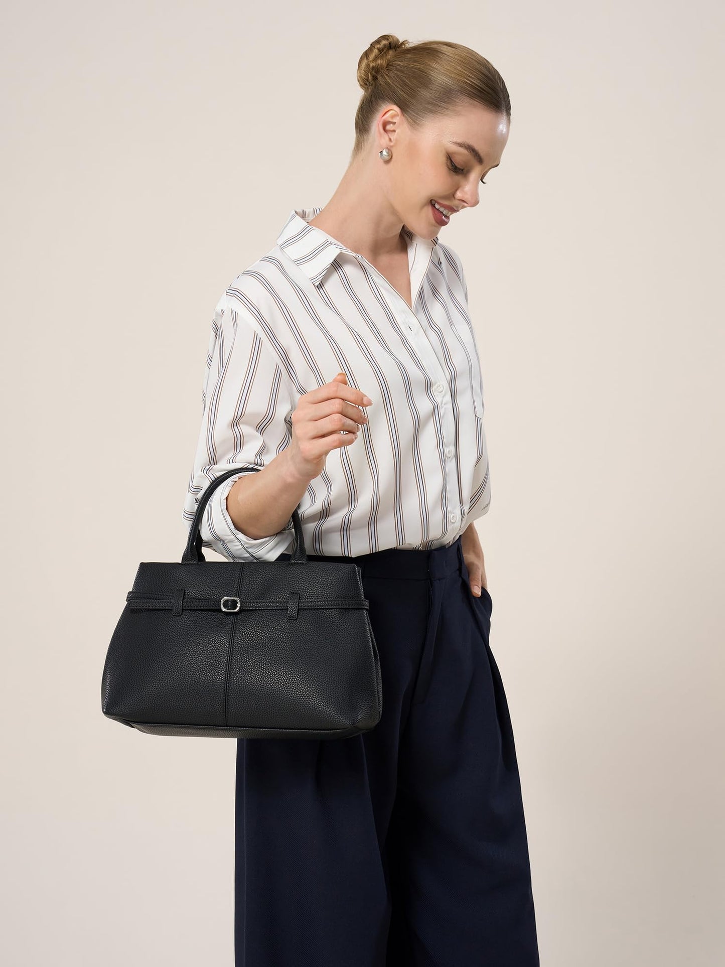 CHUNLI Satchel Purses for Women, Medium Crossbody Handbag with Detachable Shoulder Straps, Ladies Vegan Leather Top Handle Work Bags, Black