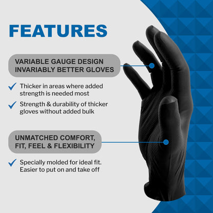 PermaSafe Black Nitrile Gloves | Heavy Duty 6+ Mil Industrial Grade Protection | Powder and Latex-Free Nitrile Disposable Gloves with Raised Textured Grip | Ideal for Mechanics, Other HD Uses & More