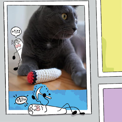 LIT LABS Catnip Doobies Toy Kittie J's Pre-Rolled Cone Form 3 inches Long - Handmade Crocheted - Entertain Your Cat with Hilarious Cartoon J's: Perfect Cat Gift, Comes in a 2-Pack