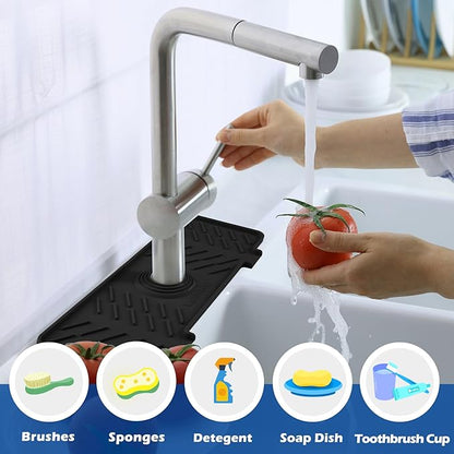 Meiliweser Silicone Faucet Mat for Kitchen Sink – Gen 3 10° Slope Splash Guard