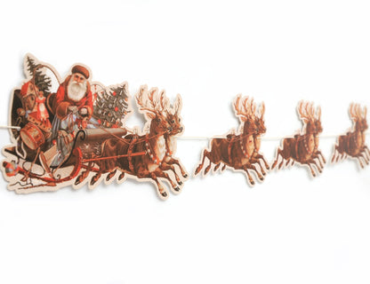Santa Sleigh And Reindeer Christmas Banner - Christmas Party Santa Decorations,Holiday Reindeer Party Garland, Holiday Mantle Decorations (banner-2)