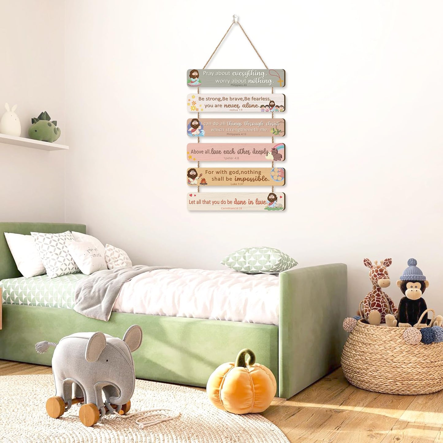 IARTTOP Christian Inspirational Wall Art Bible Verse Wooden Hanging Plaque Scripture Wood Sign for Kids Meditation Motivational Hanging Wooden Sign for Home Nursery Bedroom Wall Decor 10.6x11.4 Inch