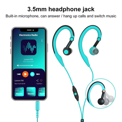 mucro Sport Headphones Wired Running Earphones with Earhook (3.5mm, Blue)