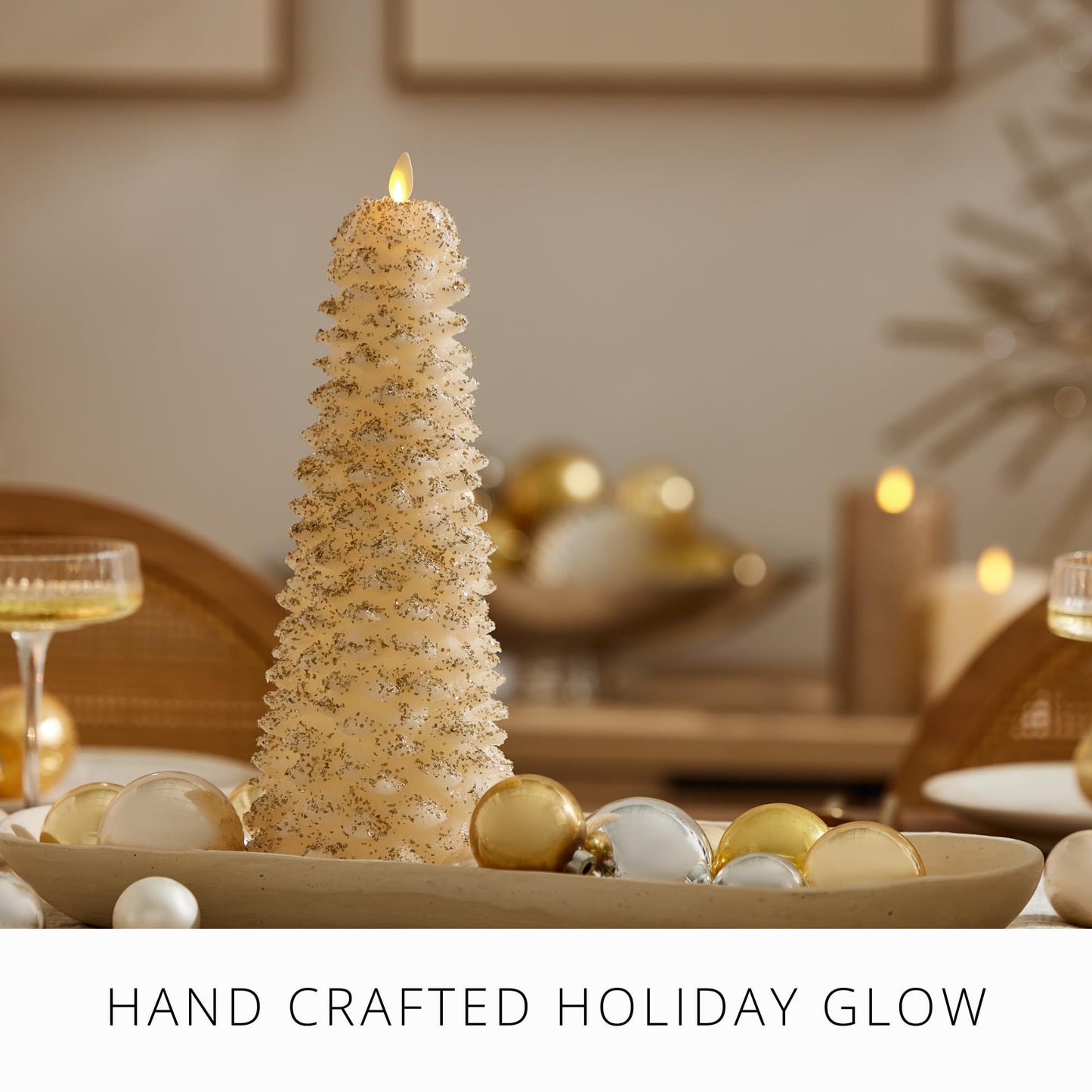 Luminara Christmas North Tree Flameless LED Candle, White Swan 13.4" Battery Operated Moving Flame Real Wax Unscented Safe Timer Home Decor Convenient