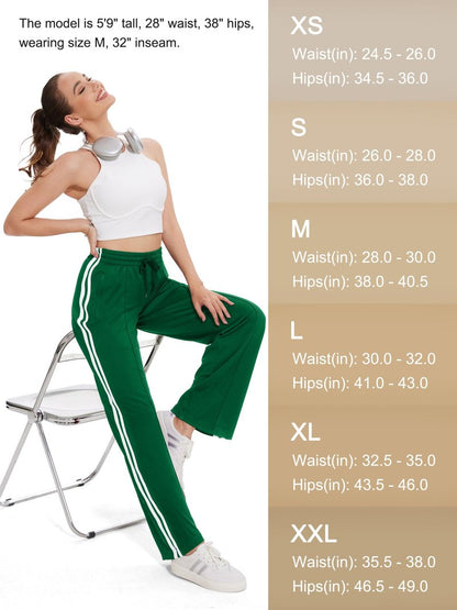Tapata Petite Women 28" Inseam Warm Up Track Pants Wide Leg Sweatpants Lightweight Side Stripe Ladies Slacks Workout, Green, XL