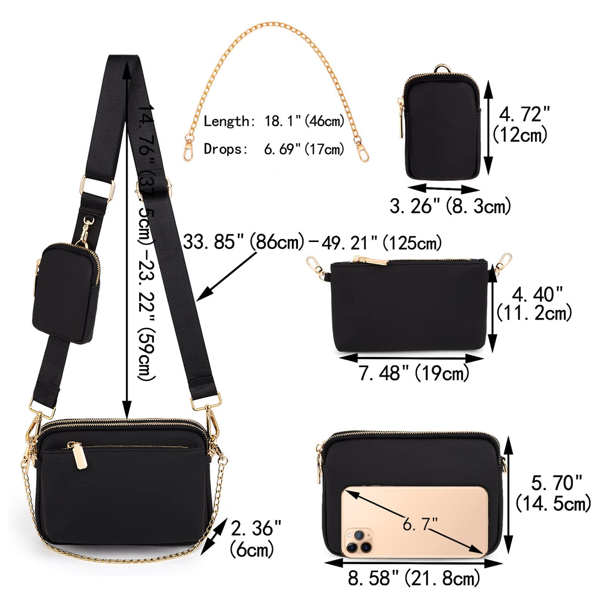 UTO Small Crossbody Bags for Women 3 in 1 Trendy Belt Purse Fashion Designer Mini Cute Sling Fanny Chest Pack
