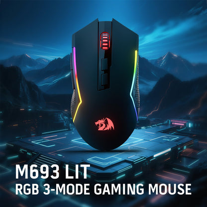 Redragon M693 Wireless Gaming Mouse, 8000 DPI Mice w/ 3-Mode Connection, BT & 2.4G Wireless, 7 Macro Buttons, Reliable Power Capacity for PC/Mac/Laptop