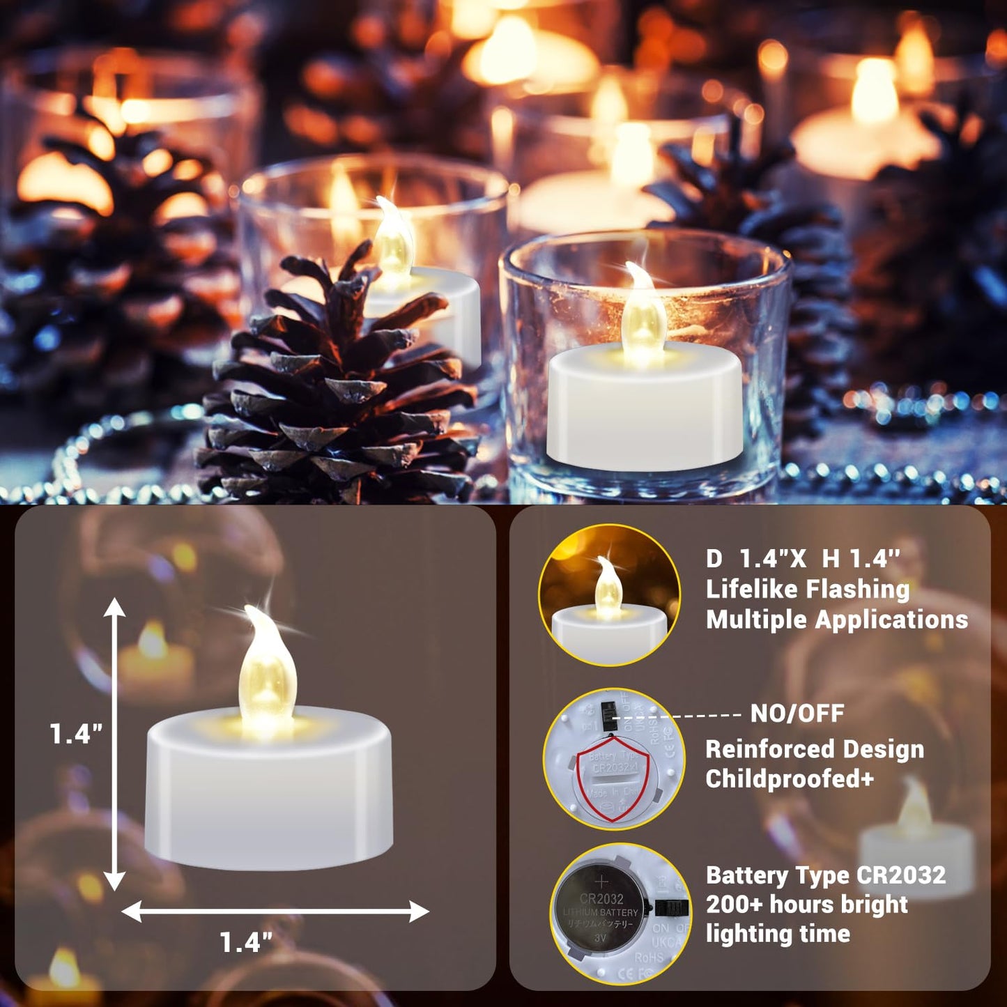 Candlium 50 Pack LED Tea Lights Bulk, 200+ Hours Long Lasting Battery Operated Flameless Candles for Wedding Centerpieces, Proposal Decorations, Valentine's Day & Event Decor (Warm White)