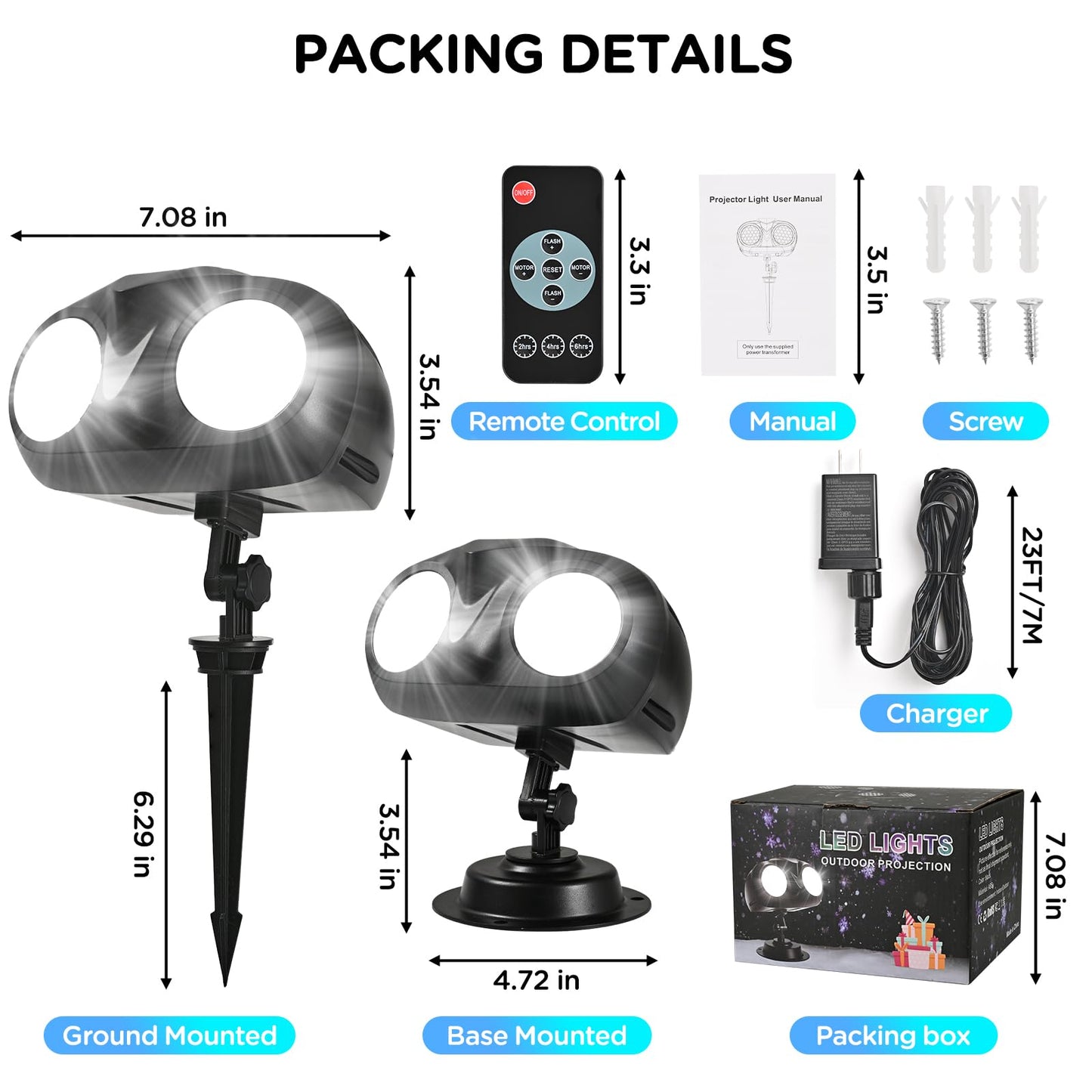 Duyiho Snowfall Christmas Light Projector,Snowflake Night Projection Lamp, IP65 Waterproof Outdoor LED Snow Spotlight for Holiday Party Home Decor Garden Light Projector, with Remote Control