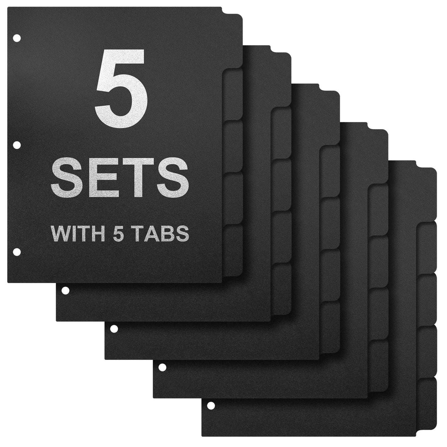 3 Ring Binder Dividers with 5-Tabs for Letter Size, 1/5 Cut, 3-Hole Punched, Write & Erase Plastic Binder Dividers Extra Durable Section Index Dividers for Binders, Pack of 5 Sets, 25 Dividers Total