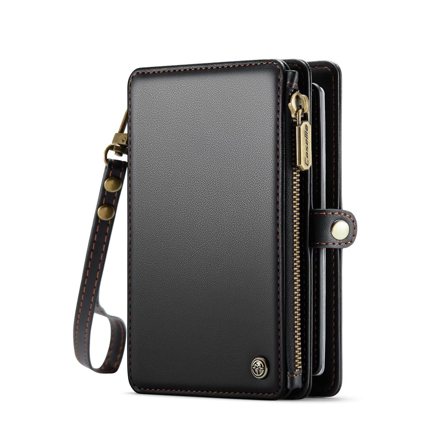 Passport Holder Wallet, 12 Card Slots RFID Blocking Travel Organizer, Zippered Coin Pocket & Detachable Wrist Strap Secure AMagnetic Closure Passport Case for Men & Women (Black)
