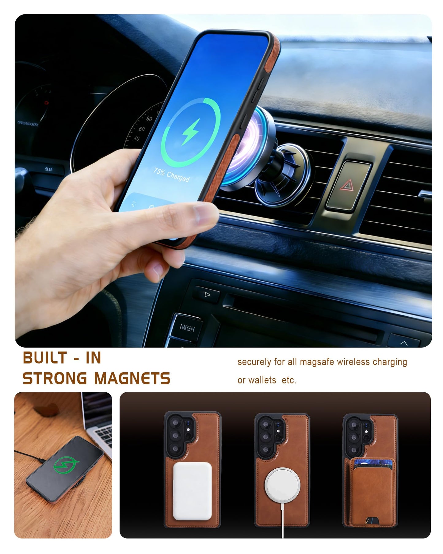 ASAPDOS Magnetic Detachable Wallet Case for Samsung Galaxy S26 Ultra with Kickstand,2-in-1 MagSafe Compatible RFID Blocking Card Holder,Slim PU Leather Cover Brown