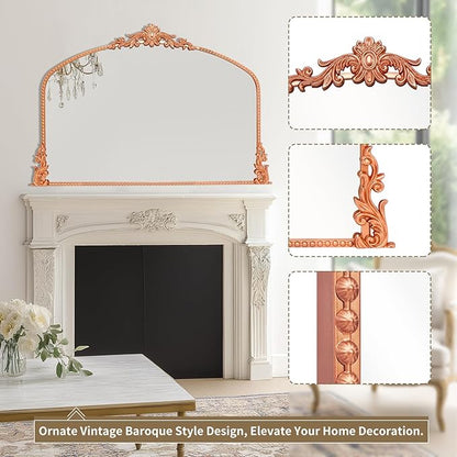 Growsun Arched Mirror, 40’’x30’’ Antique Baroque Traditional Ornate Wall Mirror Decor with Full Metal Frame for Fireplace/Entryway/Living Room/Bathroom