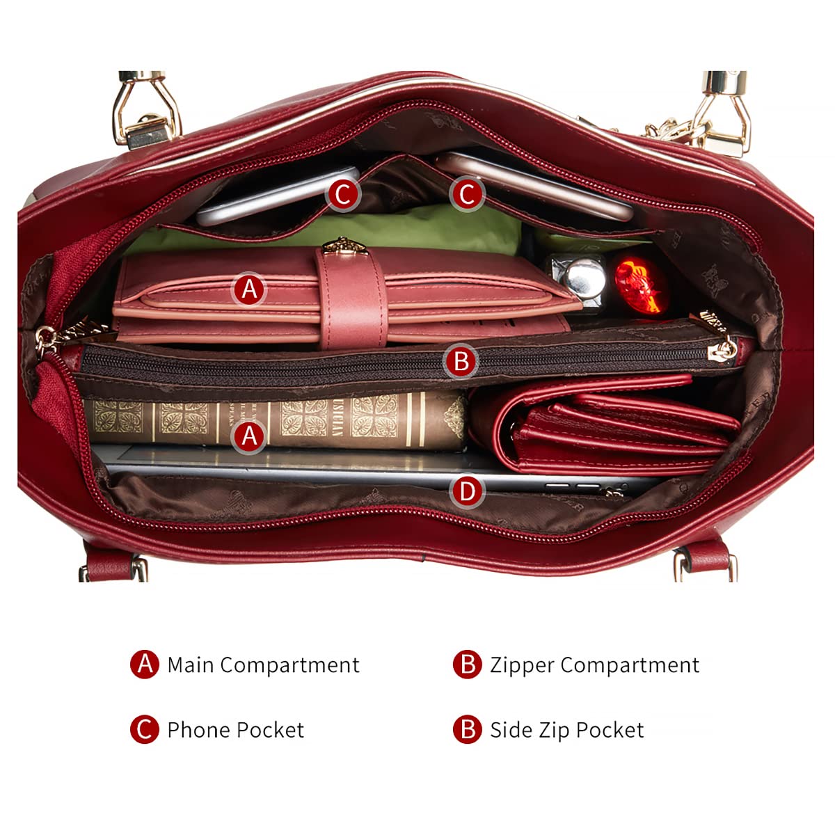 FOXLOVER Large Capacity Genuine Leather Tote Bag for Women Designer Handbags Shoulder Big Purses Minimalist(Red)