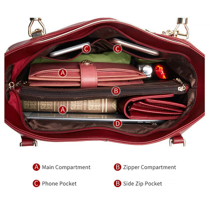 FOXLOVER Large Capacity Genuine Leather Tote Bag for Women Designer Handbags Shoulder Big Purses Minimalist(Red)