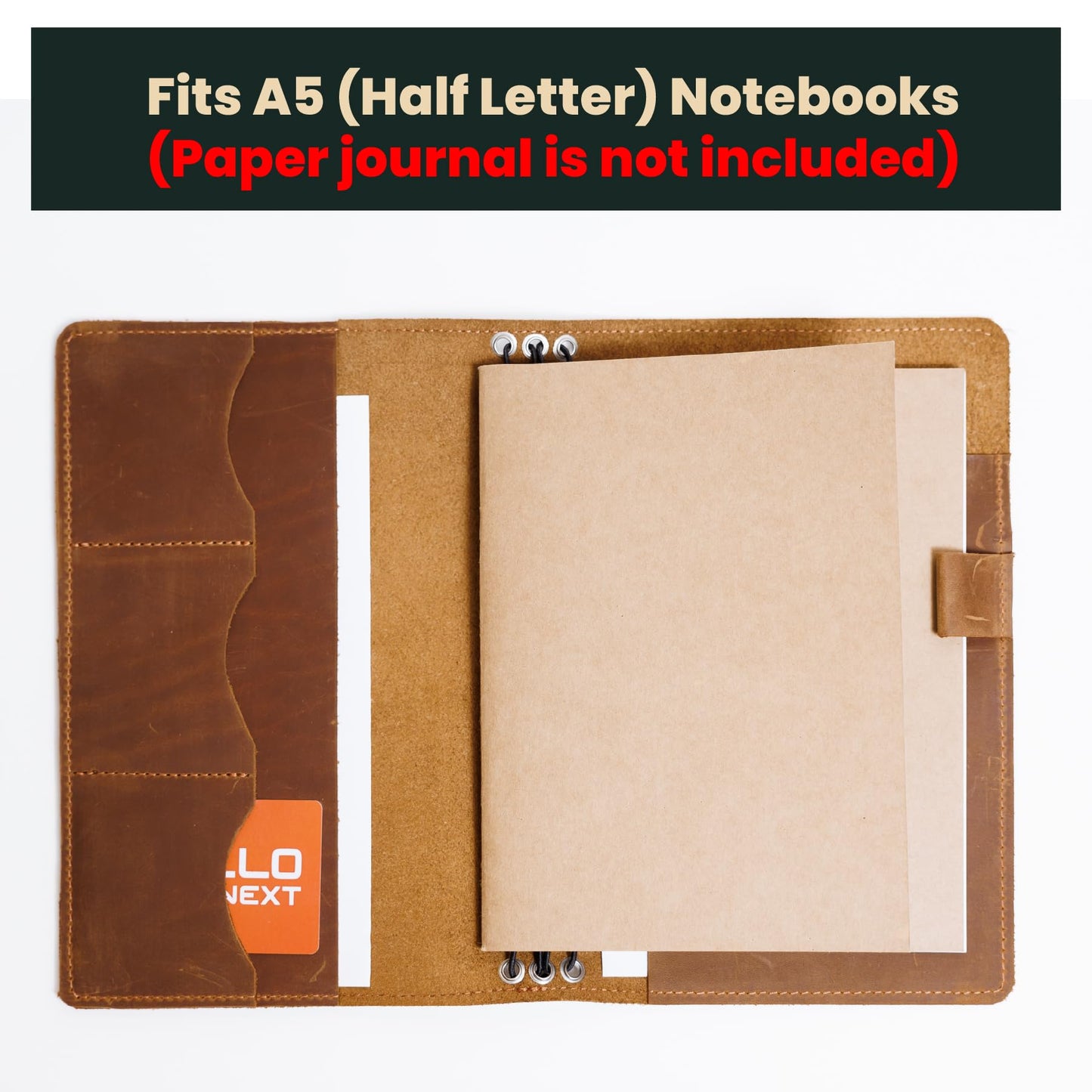 Leather Journal Cover A5 – Full Grain Handmade Notebook Cover with Card Slots, Pen Loop & Elastic Bands – Refillable Field Notes Planner for Work, Study & Travel, Premium Leather Gift Non-Custom