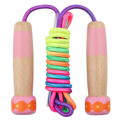 Jump Rope for Kids, Lorvain Adjustable Skipping Rope, Kids Jump Ropes with Wooden Handle for Girls Boys, Weighted Jumping Ropes for Fitness Workout Exercise Outdoor Fun Activity