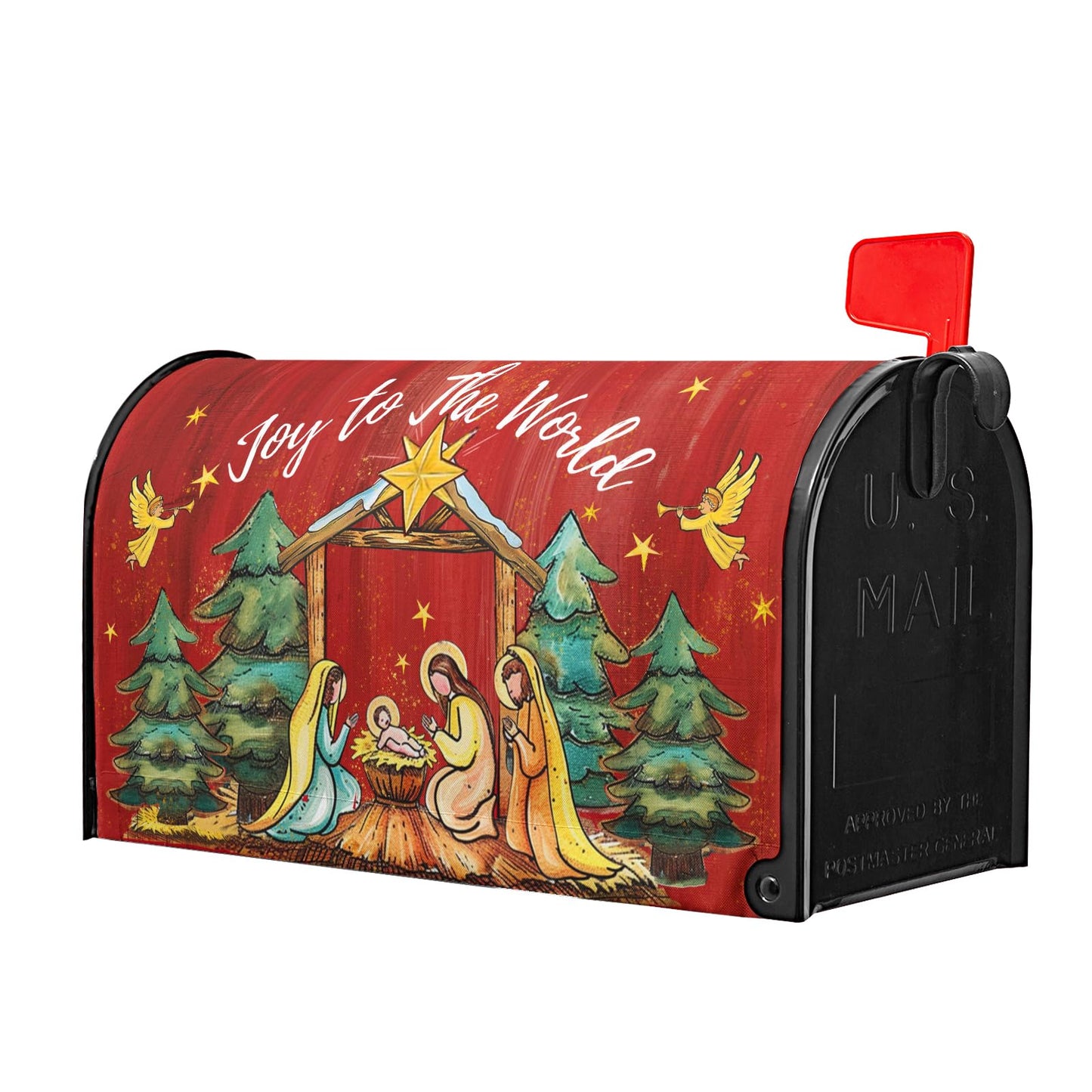 Kawani Merry Christmas Mailbox Covers Christmas Joy to The World Mailbox Wraps Magnetic Large Size 21x25.5 Inch Christmas Religious Post Letter Box Cover Winter Holiday Outdoor Decoration