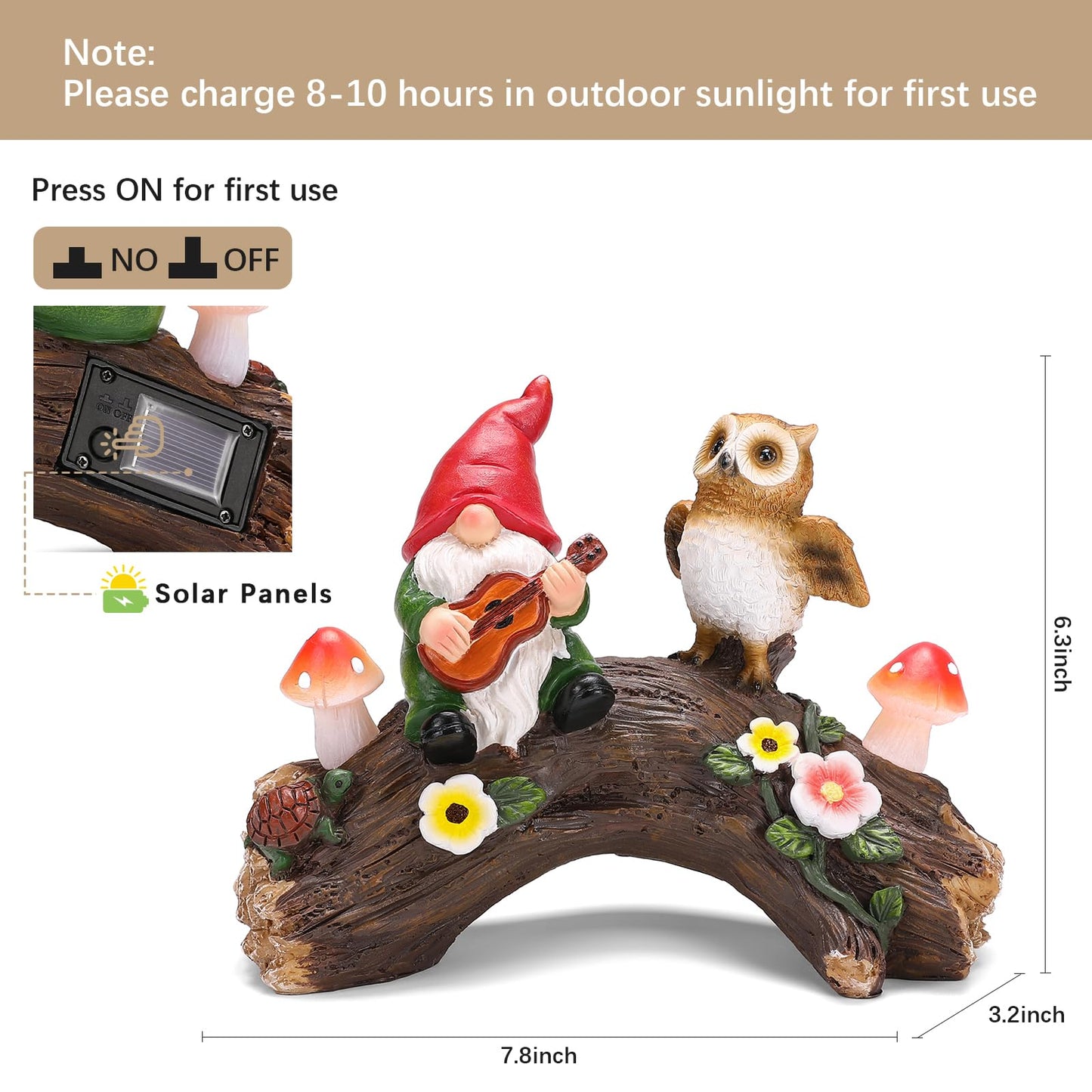 WONDHOME Solar Owl Gnome Garden Statues Whimsical Outdoor Decor with Mushroom Lights for Patio Lawn Yard Decorations Christmas Birthday Housewarming Gardening Gifts for Women Mom