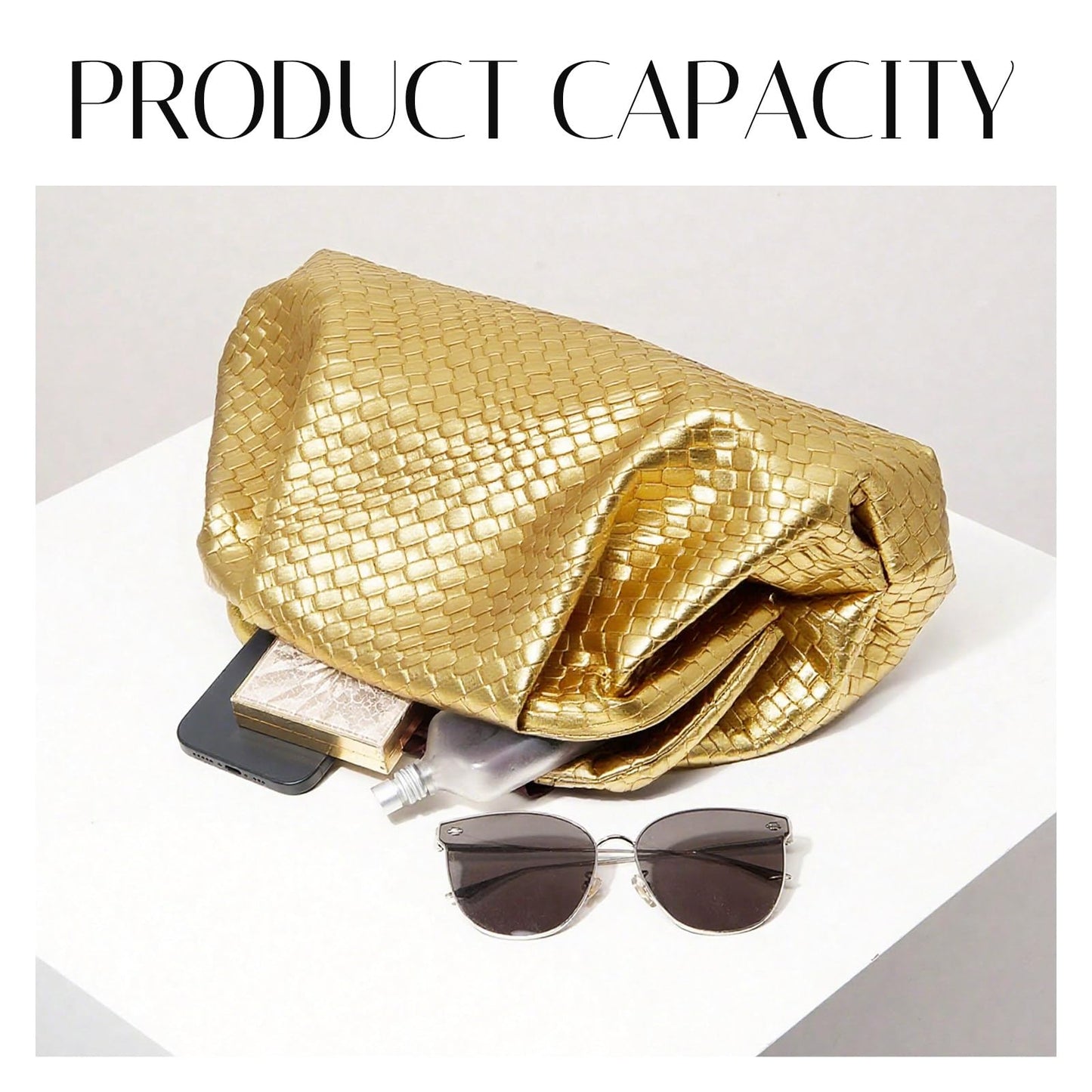 Nefokfdus Women's Woven Clutch Purse Dumpling Formal Evening Bag PU Leather Handbags for Wedding,Party,Prom, Cocktail