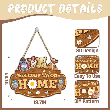 Winnie Welcome Sign for Door Decor, the Pooh Welcome to Our Home Sign with Interchangeable Holiday Sign, Welcome Sign for Home Farmhouse, Perfect for Christmas Thanksgiving Gifts, Housewarming Gifts
