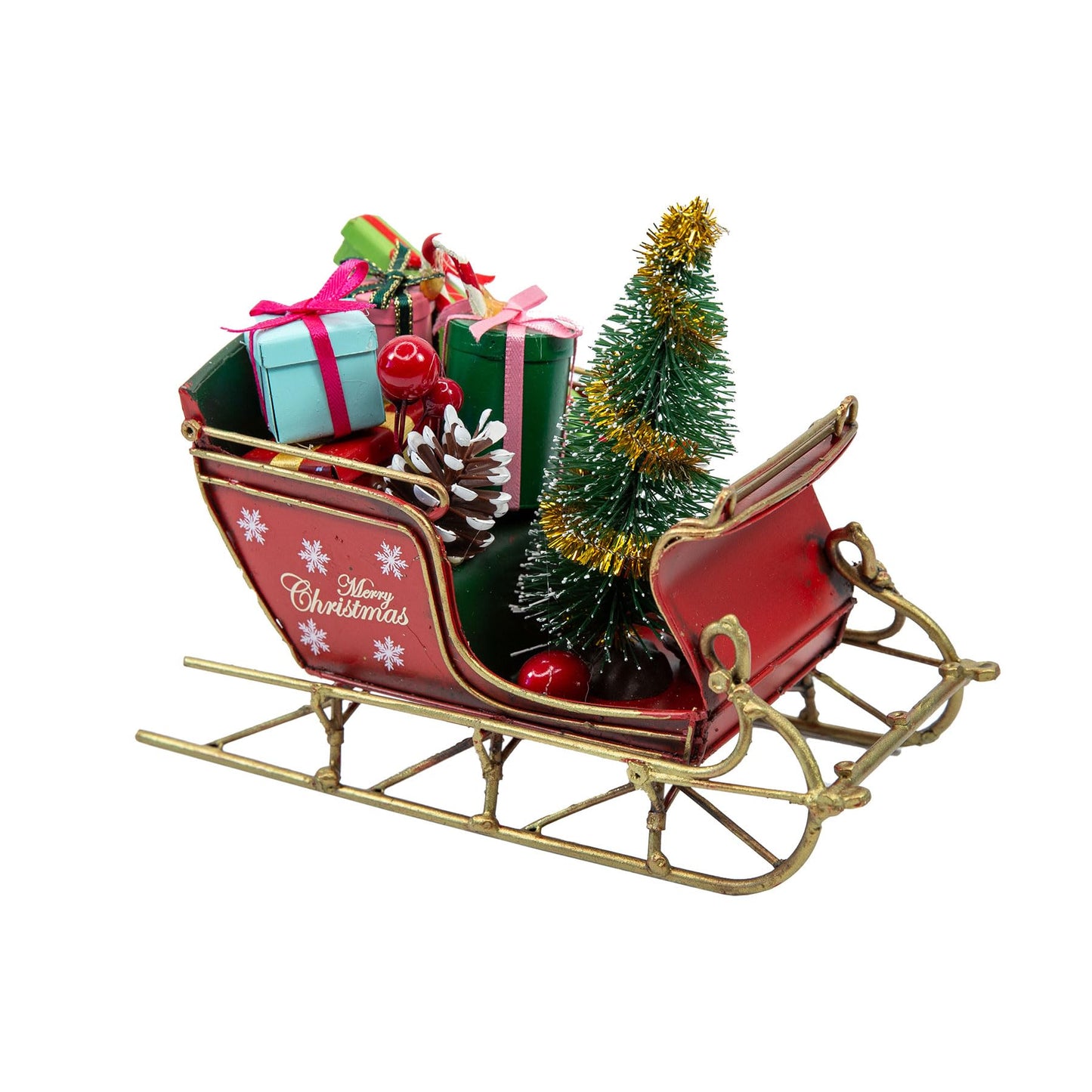 YCHTEWY-Red Santa Sleigh Christmas Decor for Table Top Holiday Home Decorations Decoration with Rustic Charm, Metal Christmas Decor (G) (G RED 6.7")