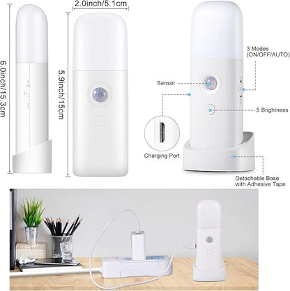 Rechargeable Motion Sensor Night Light, Battery Operated nightlights, Dimmable Motion Sensor Light Indoor, Cordless Motion Activated Night Lights for Adults, Bathroom, Bedroom, Hallway(2Pack)