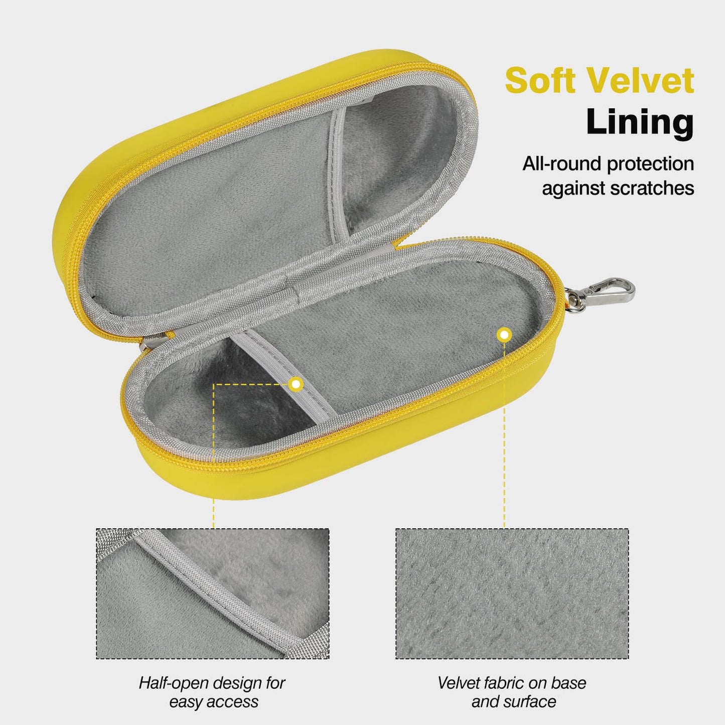 MoKo Double Glasses Case Hard Shell, Portable Travel Eyeglasses Case with Zipper Closure & Metal Hanging Hook, PU Leather Dual Sunglass Organizer for Women, Men, Yellow-Oval