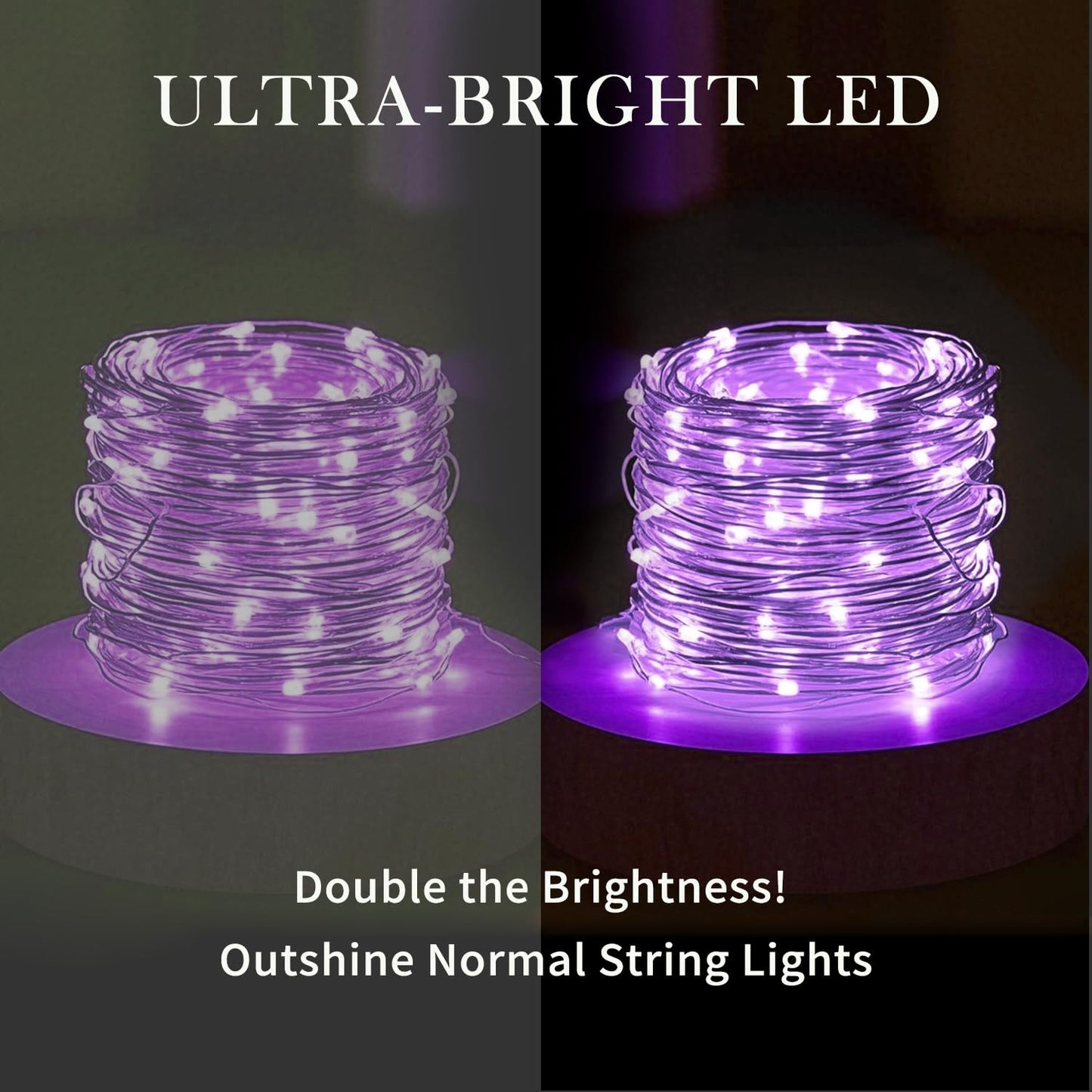 Aogist 2-Pack 16FT Fairy Lights with Spool,Ultra-Bright 50 LEDs Battery Operated Copper Wire String Light for Bedroom Christmas Wedding Centerpiece Parties Decoration,Purple