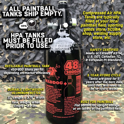 Maddog 48/3000 Aluminum Compressed Air HPA Paintball Tank with Regulator - Airgun Airsoft PCP - Fresh Hydro Date - Ships Empty - Single - Refillable