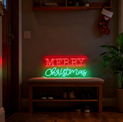Merry Christmas LED Neon Sign, Dimmable Merry Xmas Decorative Light Holiday Theme Decor for Living Room Bedroom Party Pub Home Wall Table Festive Vibe Light Up Letters Sign, 16.5 x 7.9 In