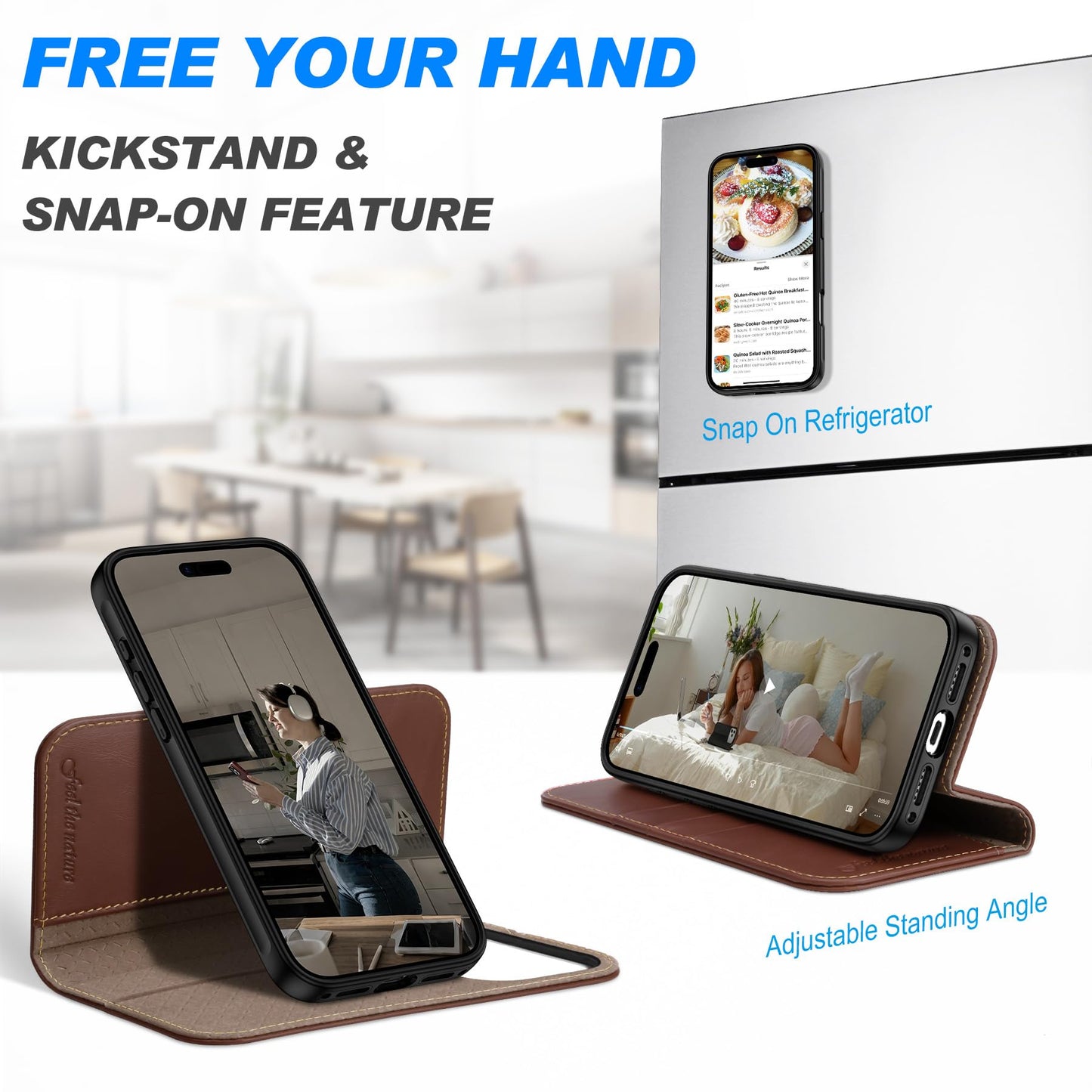 SHIELDON Detachable Leather Wallet Case for iPhone 17 Pro Max 6.9" 2025 | Wireless Charging, Removable Flip Magnetic Cover, RFID Blocking Credit Card Holder, Kickstand, Full Protection - Retro Coffee