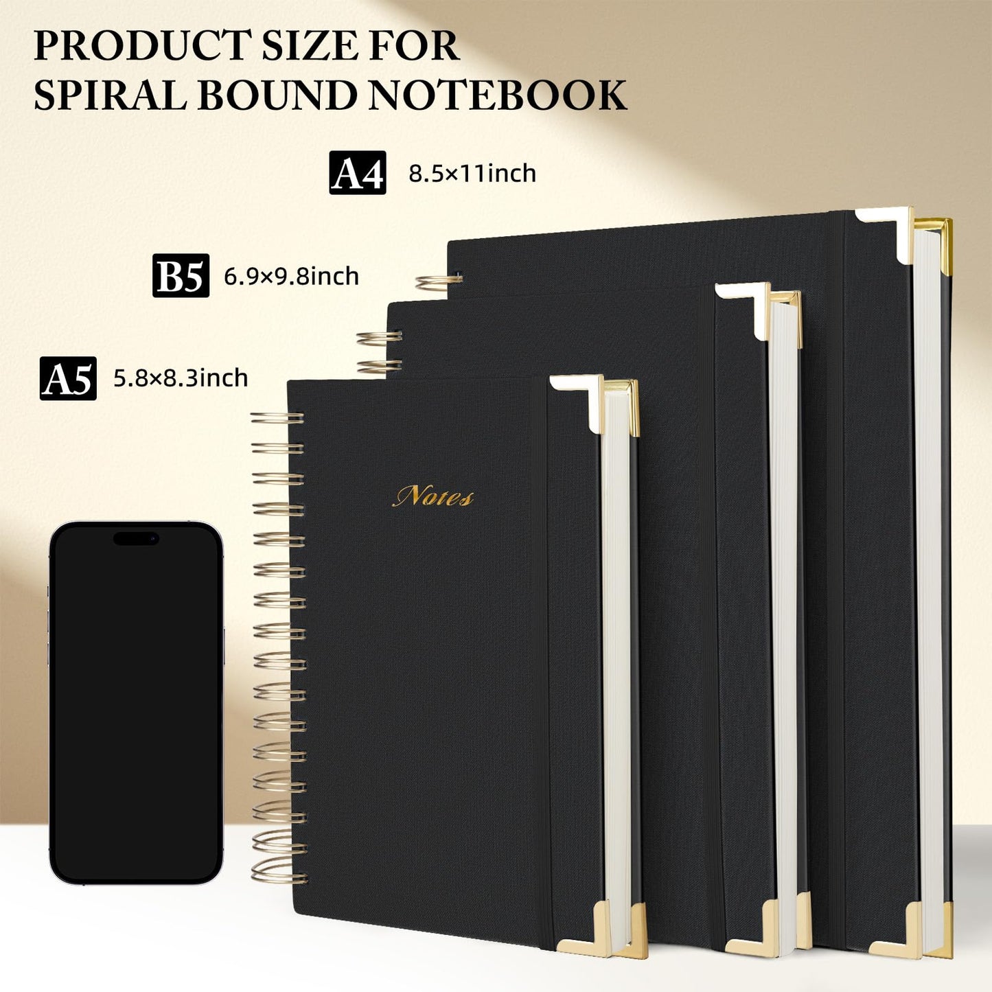 ALKALO Spiral Notebook Journal, 328 Pages Linen Hardcover College Ruled Notebook, Lined Thick Journals for Women Men, A5 Thick Spiral Journal for Writing, 100GSM Paper, Cute Notebooks for Work School