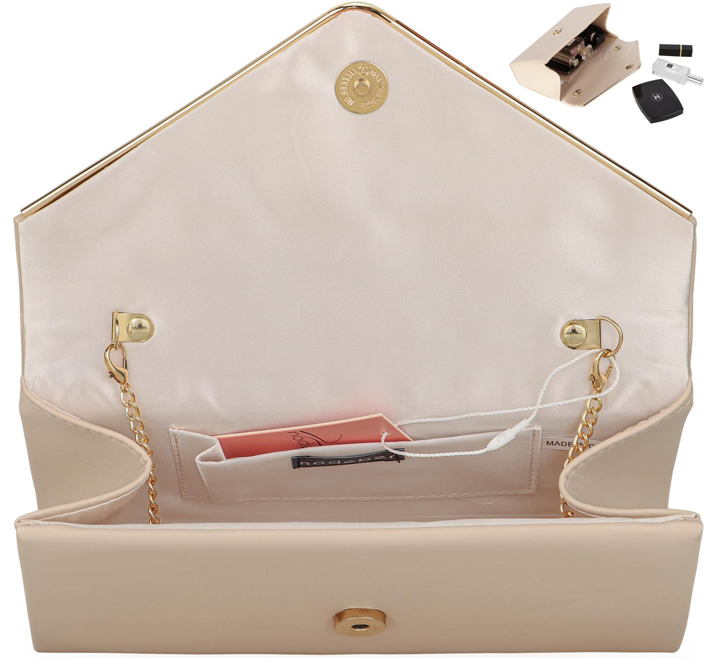 Vegan Leather Envelope Clutch Bag Classic Dressy Purse Foldover Evening Handbag Beige Medium