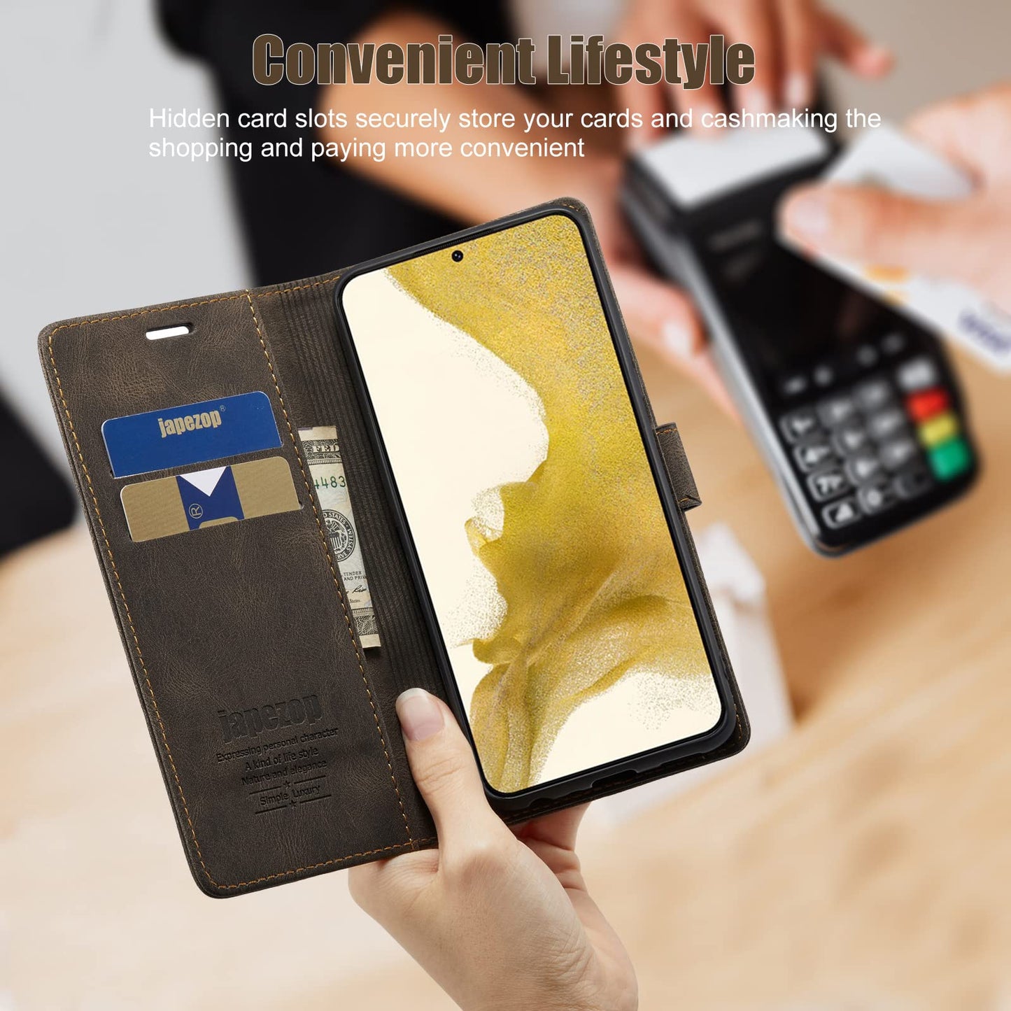 Samsung Galaxy S22 5G Wallet Case with RFID Blocking Card Holder Kickstand Magnetic,Leather Flip Case Wallet for Galaxy S22 5G 6.1 Inch(Coffee)