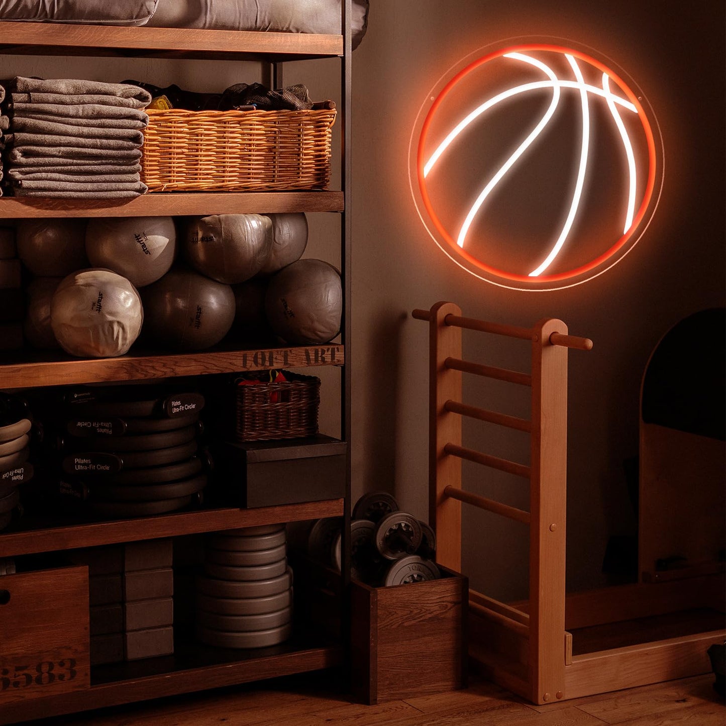 Basketball Neon Sign, 12.6"×12.6" Basketball Led Neon Light for Wall Decor, Powered by USB with Dimmable Switch, Wall Decor Aesthetic for Room Bedroom, Sports Decor