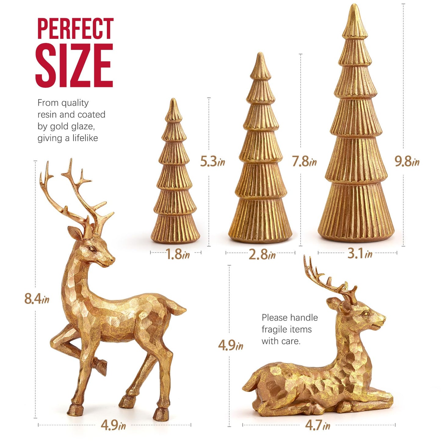 Hommtina Reindeer Christmas Decoration and Mini Trees, Lucky Reindeer Statues for Indoor Home Decor, Tabletop Mantle Cabinet Desktop Office (Rose Gold)