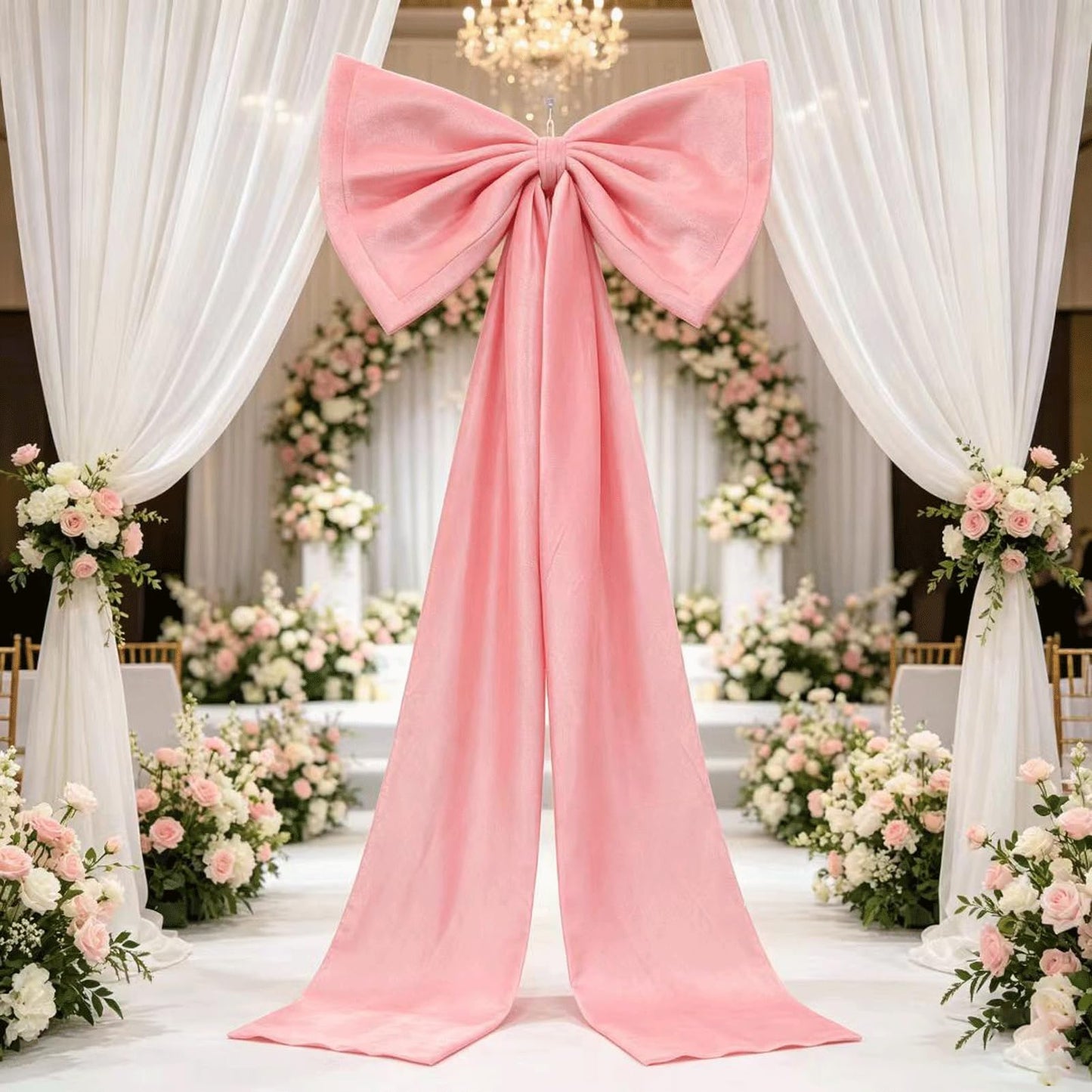 QIANGED Oversized Pink Velvet Bow 1Pc 23.6x70.8 inch, Ultra-Large Velvet Fabric for Cathedral Weddings, Giant Christmas Trees, Luxury Events, Romantic Statement Decor
