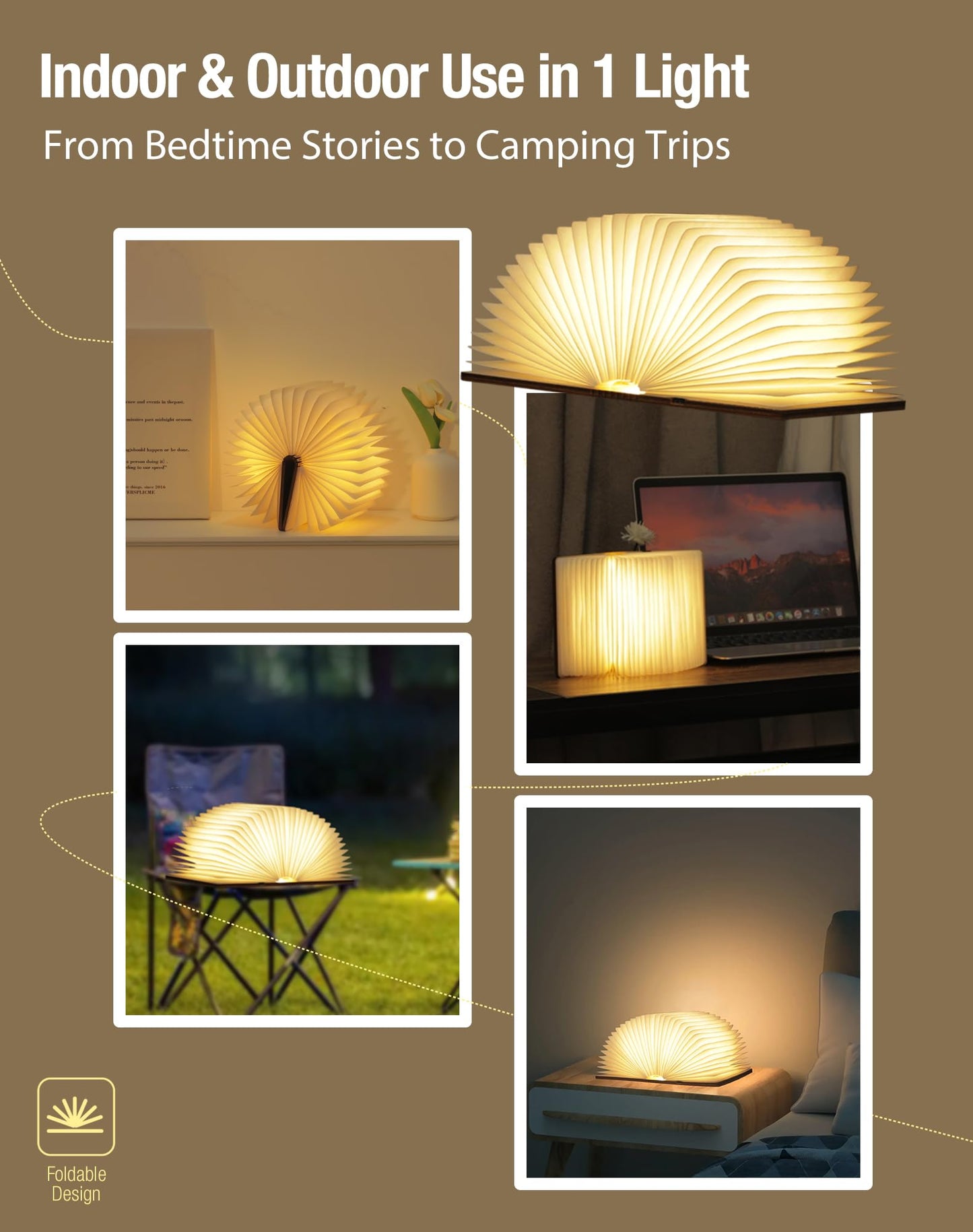 ZBOLE 5.7 Inch Wooden Book Lamp - Portable Folding LED Book Light for Reading, Home & Library Decor, Unique Gift for Book Lovers, Magnetic Night Light (Walnut)