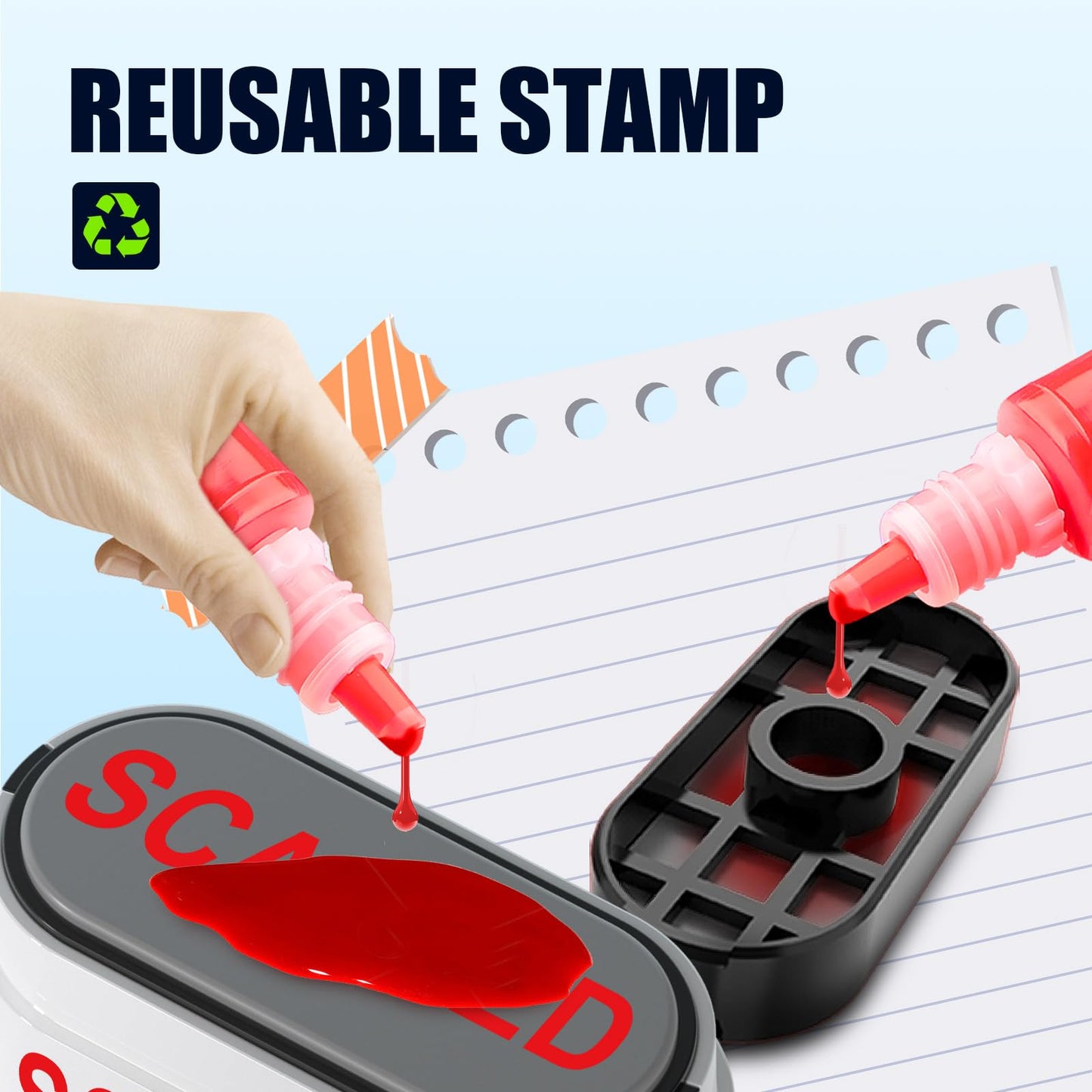 8-in-1 Office Stamps - Self-Inking Office Stamp Set for Paid, Copy, Void, Scanned, Entered, Original, Approved, and Confidential Stamps for Office Message Supplies - Red Ink (Office Stamps)