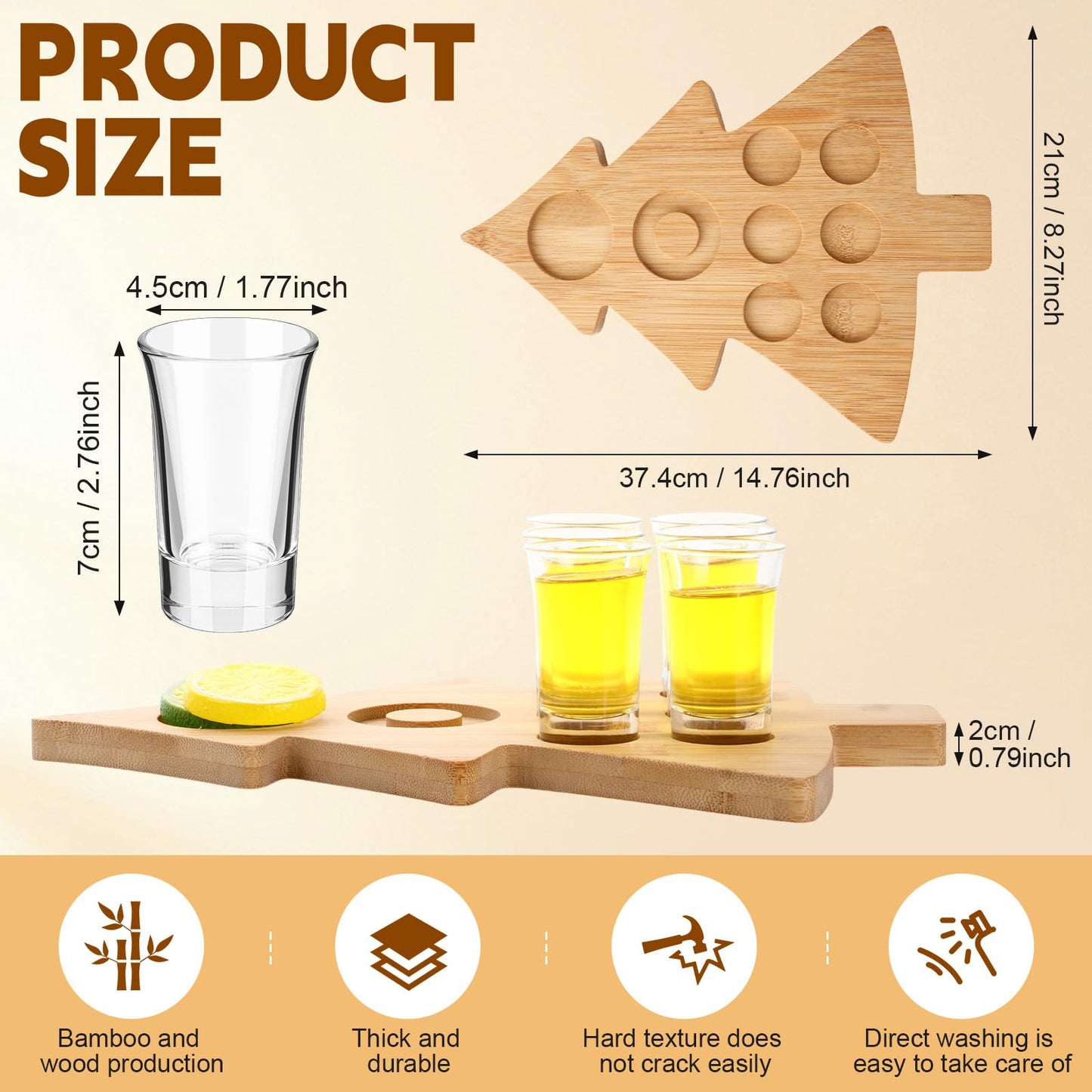 Funnymoom Christmas Tree Mexican Tequila Shot Board with Glasses Set Christmas Wooden Serving Tray with 6 Shot Glasses and Salt Lemon Rim Mexican Tequila Gifts for Xmas Holiday Liquor Party