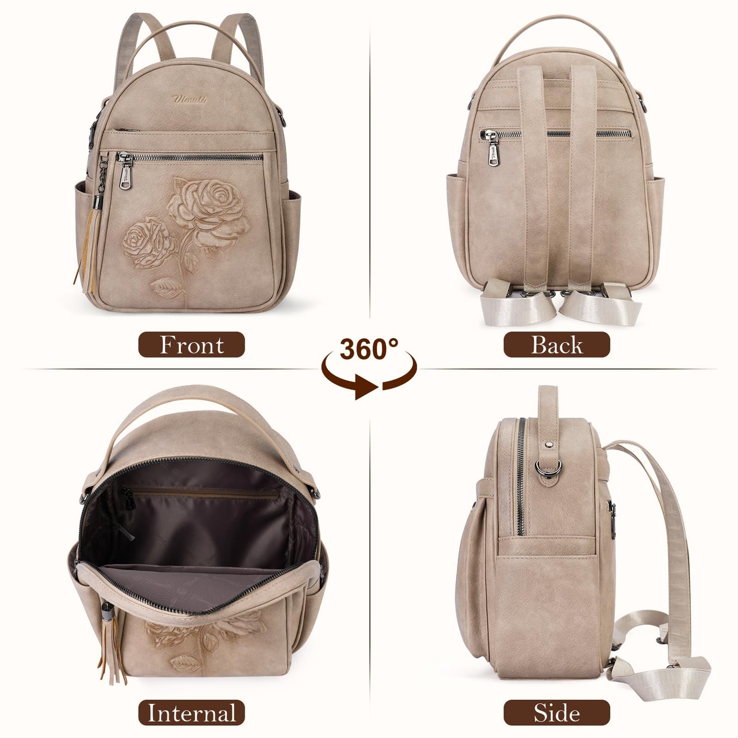 VIMUTI Mini Backpack Purse for Women,Embossed Vegan Leather Small Backpack Fashion Backpacks Daypacks Shoulder Handbag (Apricot)