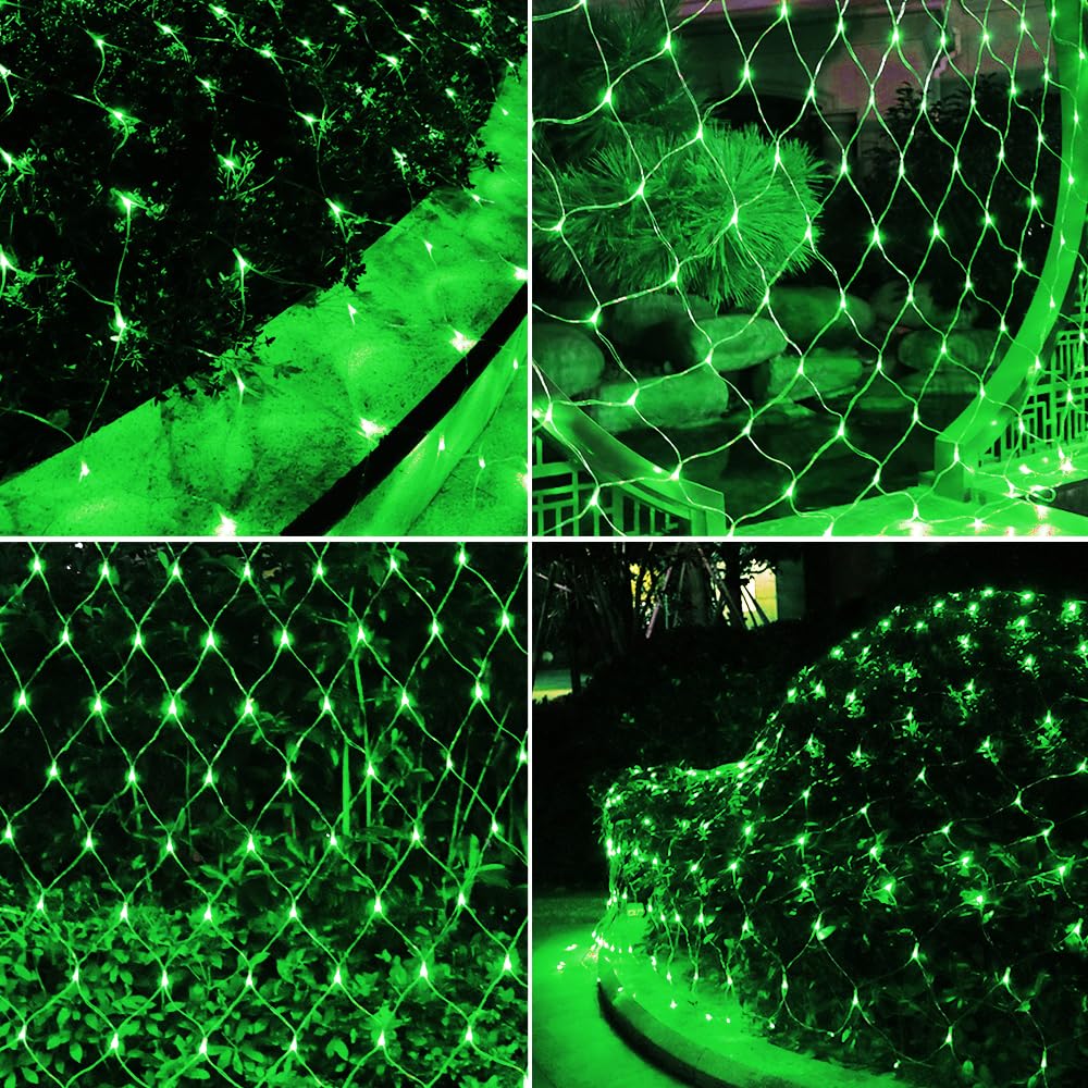 Vicila LED Net Lights Mesh Lights Green St. Patrick's Day Decor, 240LED Timer Tree Warp Fairy Lights Outdoor Hanging String Light for Christmas, Garden, Walkway, Bushes Decor-9.8ft x 6.6ft(Green)